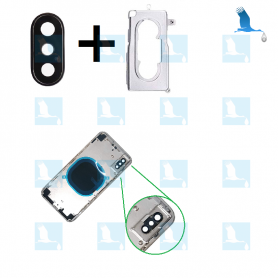 Rear Camera Lens With Frame + Gasket - Black - iPX - QON