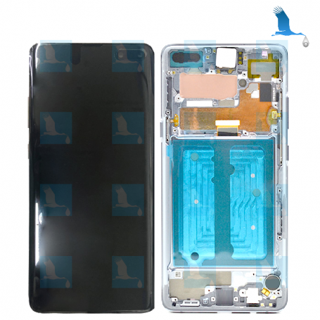LCD-Anzeige + Touchscreen + Rahmen - GH82-20442A,GH82-20567A - Silber (Crown Silver) - Galaxy S10 5G - G977B - Orig