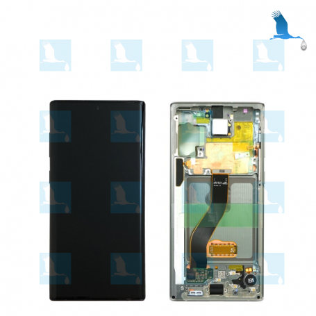 LCD + Frame - GH82-20817C,GH82-20818C - Silber (Aura Glow) - Galaxy Note 10 - N970 - qor