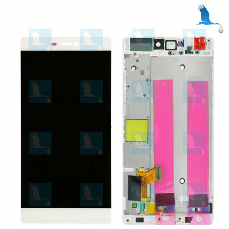Bildschirm, Touch Screen und Rahmen - 02350GRS - Weiß - Huawei P8 (GRA-L09) - original - qor