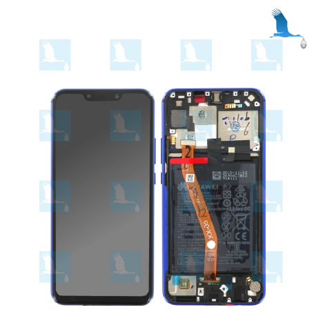 P Smart+, LCD + Frame + Batterie - 02352BUH -  Blau - Huawei P Smart + (INE-LX1) - original - qor