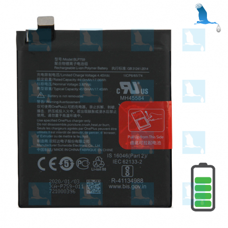 Batterie - BLP759 - 3.87V, 4510 mAh, 17.45Wh - OnePlus 8 Pro (IN2202X) - original - qor