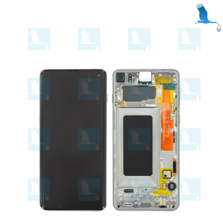 LCD, Touchscreen, Frame - GH82-18850B,GH82-18835B - White  (Prism White) - Samsung S10 - G973F - Original - qor