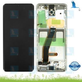 LCD + Touch + Frame - GH82-22131B, GH82-22123B - Weiss  (Cloud White) - S20 (G980F/G981B) - service pack - qor LCD + Touch + Frame - GH82-22131B, GH82-22123B - Weiss  (Cloud White) - S20 (G980F/G981B) - service pack - qor