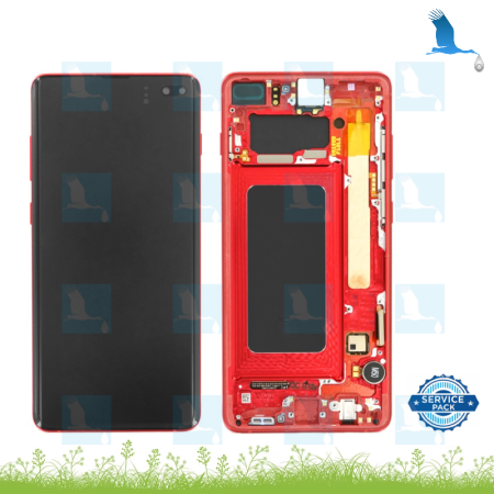 S10+, Display + Touch + Frame - GH82-18849H/GH82-18834H - Rouge (Cardinal Red) - S10+ (G975F) - sp