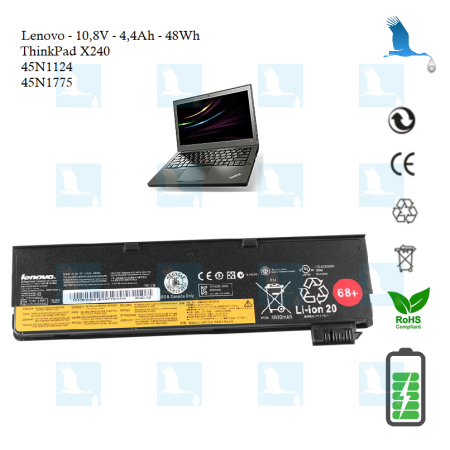 Batterie - 45N1124 - 45N1775 - 10.8V -  4.4Ah - 48Wh - Lenovo Thinkpad X240 6C - oem