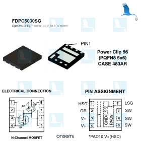 FDPC5030SG - Dual MOSFET, N Channel, 30 V, 84 A, 5 mOhm - onsemi FDPC5030SG - Dual MOSFET, N Channel, 30 V, 84 A, 5 mOhm - onsemi