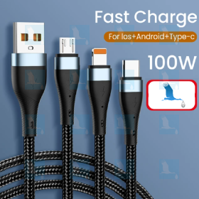 3-in-1-Universal-Ladekabel – USB / USB-C + Lightning + Micro-USB – 1,2 m 100 W 3-in-1-Universal-Ladekabel – USB / USB-C + Lightning + Micro-USB – 1,2 m 100 W
