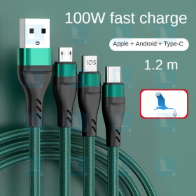 3-in-1-Universal-Ladekabel – USB / USB-C + Lightning + Micro-USB – 1,2 m 100 W 3-in-1-Universal-Ladekabel – USB / USB-C + Lightning + Micro-USB – 1,2 m 100 W