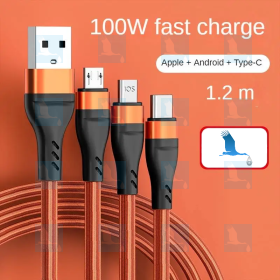 3 in one universal charging cable - USB / USB-C + Lightning + Micro USB - 1,2m 100W 3 in one universal charging cable - USB / USB-C + Lightning + Micro USB - 1,2m 100W