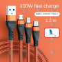 Câble de charge universel 3 en un - USB / USB-C + Lightning + Micro USB - 1,2m 100W