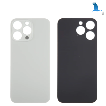 Batterieabdeckung / Glas der hinteren Abdeckung (großes Loch) – Grau (Natural Titanium) – iPhone 15 Pro  - 6,1" – oem