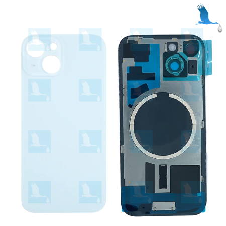 Vitre de protection arrière + plaque métallique + aimants - Bleu - iPhone 15 - oem