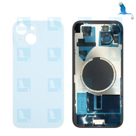 Vetro copribatteria + piastra metallica + magneti - Blu - iPhone 15 Plus - oem