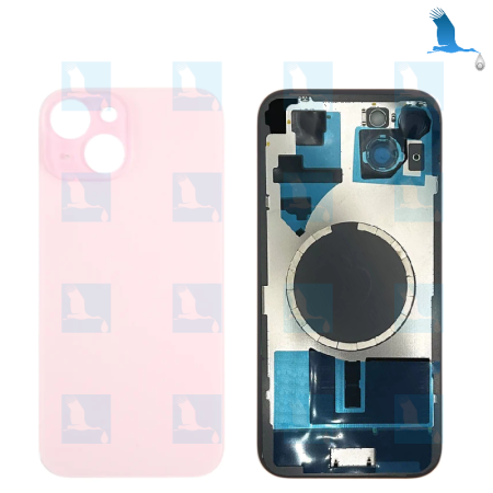 Vetro copribatteria + piastra metallica + magneti - Rosa - iPhone 15 Plus - oem