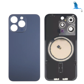 Vetro copribatteria + piastra metallica + magneti - Blu (Titanium blue) - iPhone 15 Pro - oem Vetro copribatteria + piastra metallica + magneti - Blu (Titanium blue) - iPhone 15 Pro - oem