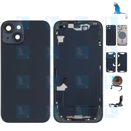 Complete chassis (battery cover + middle chassis + small parts) - Black (Midnight) - iPhone 14 - oem