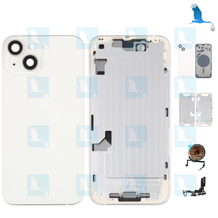 Châssis complet (Protection de batterie + chassis du millieu + petites pièces) - Blanc (Starlight) - iPhone 14 - oem