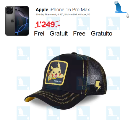 Black Pikachu Cap - Free iPhone 16 pro Max - to be won by drawing - 2024 Holiday Promotion