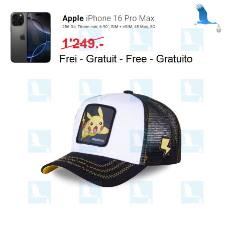 Cappello Pikachu bianco - iPhone 16 pro Max gratis - in palio per sorteggio - Promozione vacanze 2024