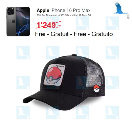 Cappello POKE BALL - iPhone 16 pro Max gratis - in palio per sorteggio - Promozione vacanze 2024