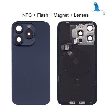 iPhone 15 Pro - Battery cover (inclusive: camera lens, Metal Bracket, Magnet, NFC) - Blue Titanium - oem