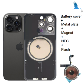 15 Pro - Cache batterie (Inclus: objectif, support métallique, aimant, NFC, flash) - Noir (Titanium Black) - oem 15 Pro - Cache batterie (Inclus: objectif, support métallique, aimant, NFC, flash) - Noir (Titanium Black) - oem