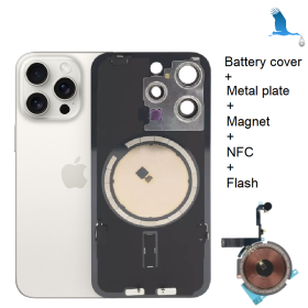15 Pro - Cache batterie (Inclus: objectif, support métallique, aimant, NFC, flash) - Titanium blanc - oem 15 Pro - Cache batterie (Inclus: objectif, support métallique, aimant, NFC, flash) - Titanium blanc - oem