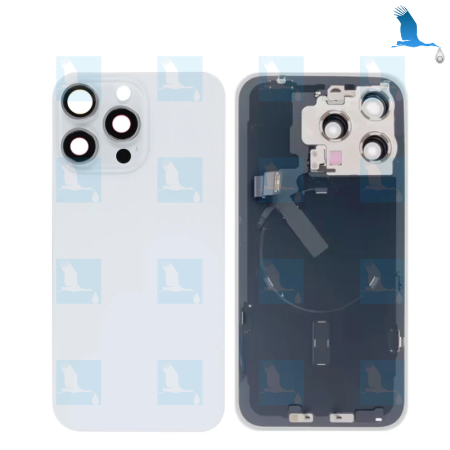 15 Pro Max - Akkuabdeckung (inklusive: Kameraobjektiv, Metallhalterung, Magnet, NFC, flash) - Weiss (Titanium White) - oem