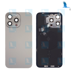 15 Pro Max - Akkuabdeckung (inklusive: Kameraobjektiv, Metallhalterung, Magnet, NFC, flash) - Grau (Titanium Natural) - oem