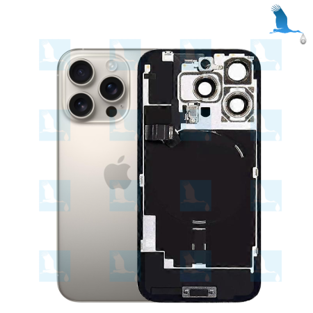 iPhone 16 Pro Max - Batterieabdeckungsglas + Metallplatte + NFC flex + Magnete – Creme (Desert Titanium) – iPhone 16 Pro Max