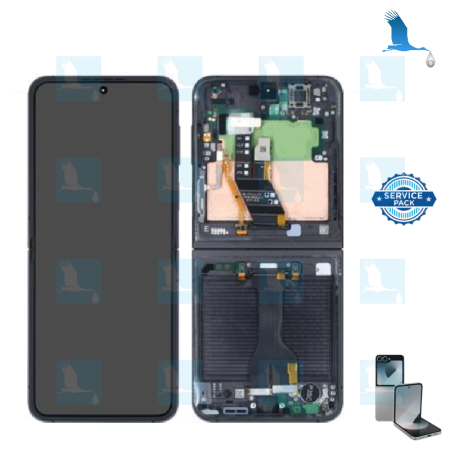 Z Flip 6 - LCD + Touch + Frame - GH82-35014E - Schwarz (Crafted black) -Service pack - Samsung Z Flip 6 (F741B)