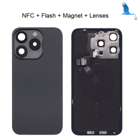 iPhone 15 Pro - Akkuabdeckung - Schwarz (Titanium Black) - (Kameraobjektiv, Metallhalterung, Magnet, NFC, Flash) - iPhone 15 Pro