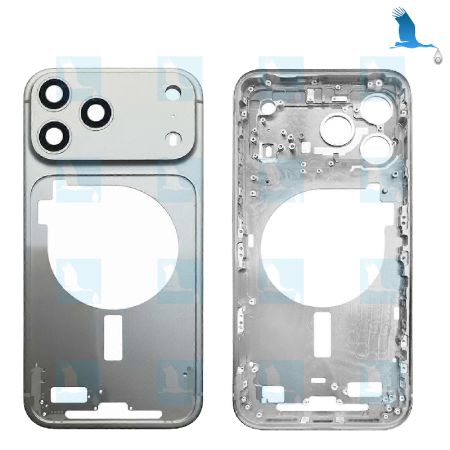 iPhone 17 Pro Max - Argent (Silver) - Châssis principal (châssis central) + boutons latéraux + support de carte SIM